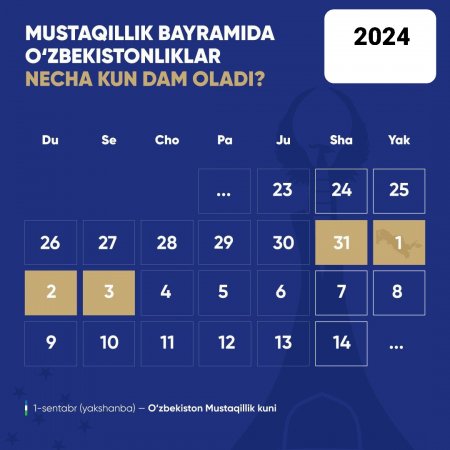 #Mustaqillik bayramida O'zbekistonliklar necha kun dam oladi?